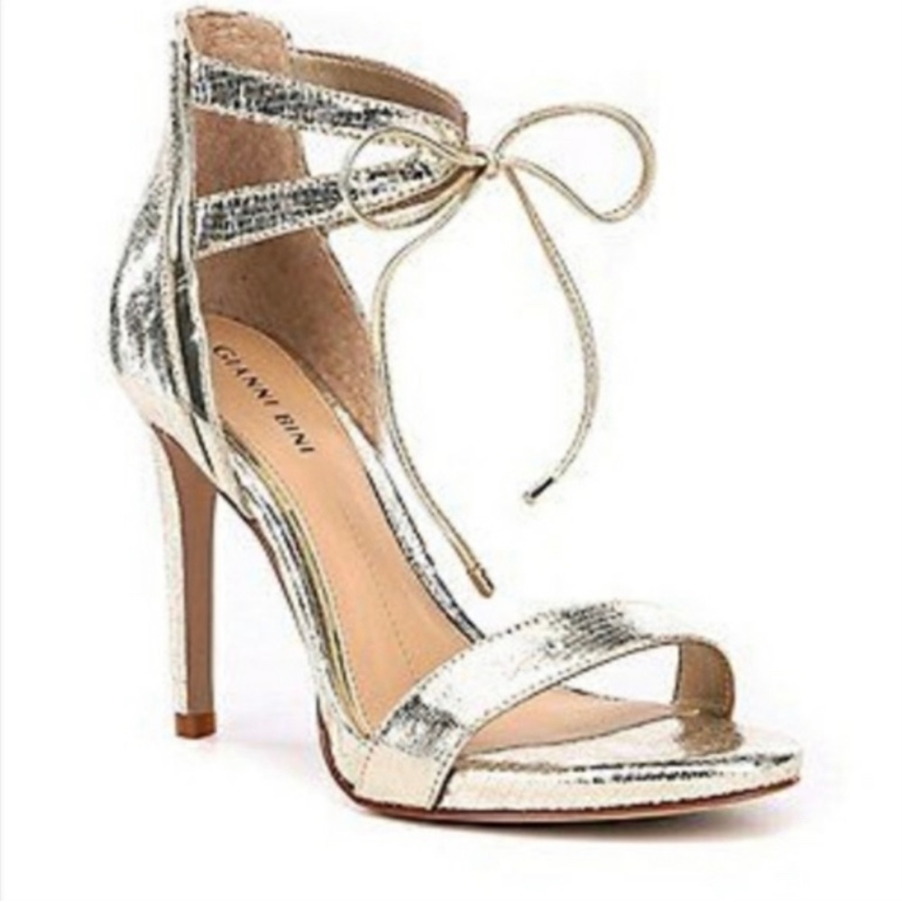NWOB Gianni Bini Jordie Leather Metallic Ankle Tie Heels Retail: $130.00